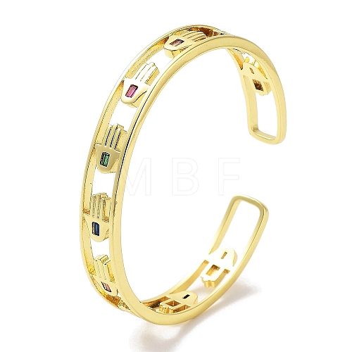 Brass Pave Colorful Glass Open Cuff Bangles BJEW-Z061-13G-1