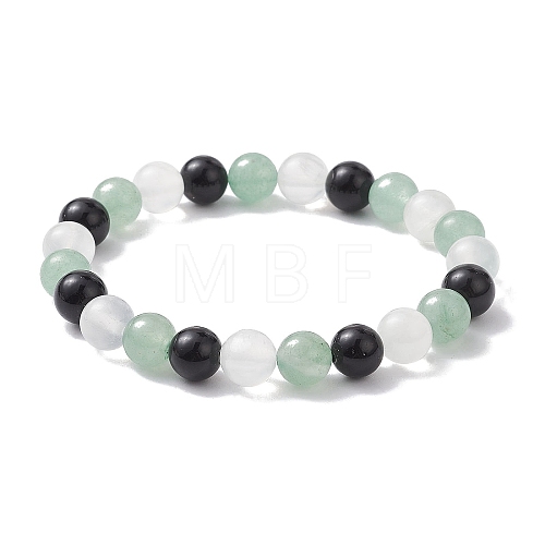 Natural Green Aventurine & Selenite & Eyeless Obsidian Round Beaded Stretch Bracelets BJEW-JB10114-01-1