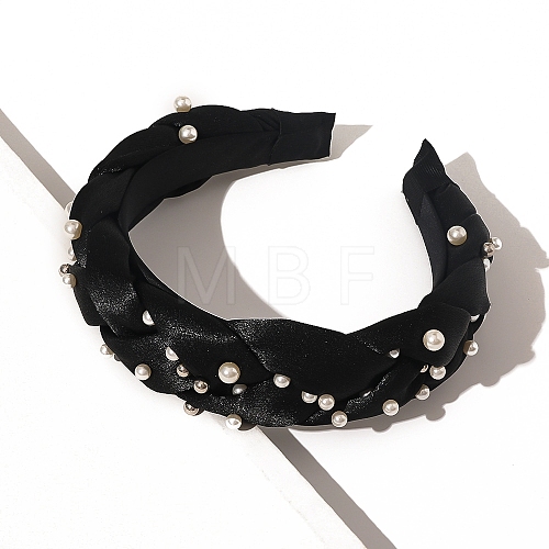 Plastic Imitation Pearl Cross Knotted Turban Hair Hoop PW-WGCC3DE-01-1