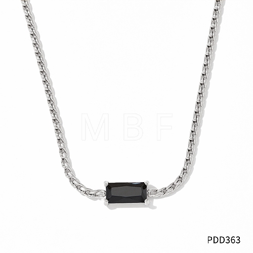 Stainless Steel Rhinestone Rectangle Pendant Necklaces PW-WG40426-06-1