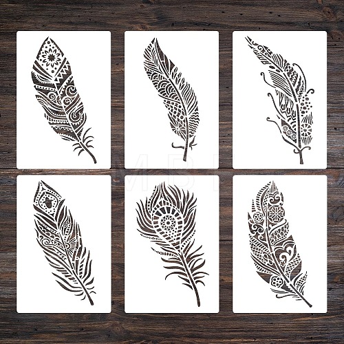 6Pcs 6 Styles Plastic Painting Stencils FEAT-PW0001-099-1