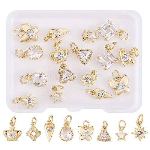 16Pcs 8 Style Brass Micro Pave Cubic Zirconia Charms KK-SZ0006-15-1