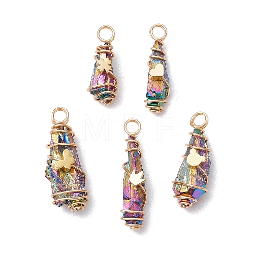 5Pcs 5 Styles Electroplated Natural Quartz Crystal Copper Wire Wrapped Pendants PALLOY-JF03433-1