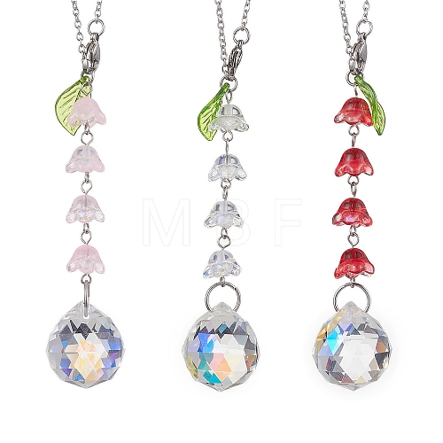 3Pcs 3 Colors Glass Lily of the Valley Pendant Decorations HJEW-JM01972-1