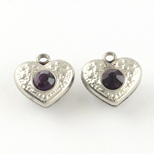 304 Stainless Steel Rhinestone Heart Charms X-STAS-S042-03M-1