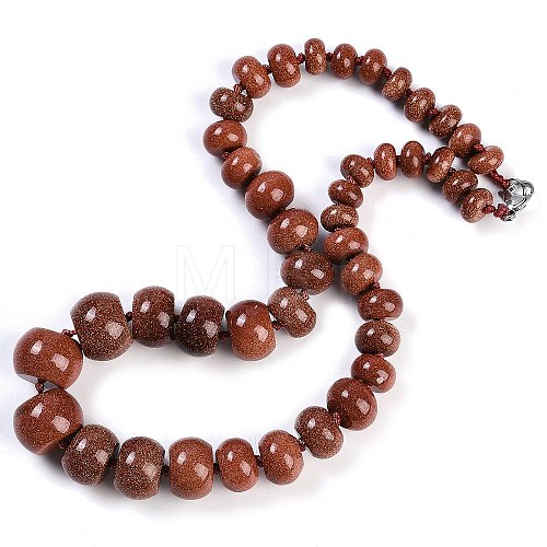 Synthetic Goldstone Rondelle Graduated Beaded Necklaces for Women Men NJEW-K388-02H-1