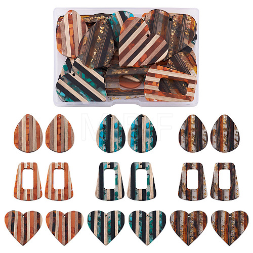 Beadthoven 18Pcs 9 Style Resin & Walnut Wood Pendants RESI-BT0001-21-1