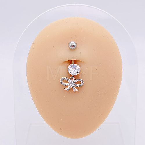 304 Stainless Steel Micro Pave Cubic Zirconia Belly Rings WGADED5-37-1