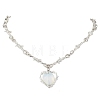 Opalite Heart Pendant Alloy Barbed Wire Link Chain Necklaces for Women NJEW-JN05614-2