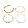 4Pcs 4 Style Gemstone & Brass Beaded Stretch Bracelets Set with Crystal Rhinestone for Women BJEW-JB07884-4