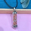 Zinc Alloy with Glass Hexagonal Bottle with Inner Natural Red Agate Chips Pendant Black PU Leather Cord Necklaces ZW0534-17-1