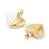 Brass Pave Natural Shell Peach Heart Charms KK-C051-21G-2