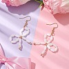 Dyed Natural Shell Beaded Bowknot Dangle Earrings EJEW-TA00501-2