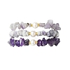 3Pcs 3 Styles Natural Mixed Gemstone Chip & Cultured Freshwater Pearl Beaded Stretch Bracelets Set for Women BJEW-JB13762-03-5