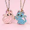 2Pcs Zinc Alloy Enamel Magnetic BFF Cat Shaped Split Pendant Friendship Necklaces for Girls FS-WG880EB-04-2