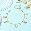 Ocean Natural Cowrie Shell & 304 Stainless Steel Starfish & Dyed Round Natural Howlite Charm Anklets for Women AJEW-AN00819-1