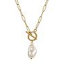 Imitation Pearl Nuggets Pendant Stainless Steel Paperclip Chain OT Necklaces for Women QA2492-4