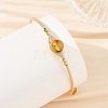 Round Natural Amber Herringbone Wire-Wrapped Cuff Bangles BJEW-JB14498-2