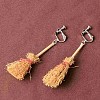 Halloween Broom Wood Clip-on Earrings FS-WGC7667-02-1