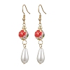 Round with Flower Pattern Porcelain Ceramic Dangle Earrings EJEW-JE06347-02-2