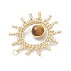 Round Natural Tiger Eye with Glass Seed Beaded Sun Pendants PALLOY-MZ01082-02-4