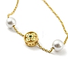 Brass Flower & Plastic Pearl Beaded Bracelet BJEW-D030-07G-2
