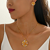 Vintage Brass Flower Stud Earrings & Pendant Necklaces Sets for Women NK5083-4