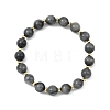 Natural Hawk's Eye & Brass Round Beads Stretch Bracelets for Women Men BJEW-JB13858-3