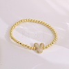 Brass Micro Pave Clear Cubic Zirconia Beaded Stretch Bracelets for Women FS-WGB95F4-07-1
