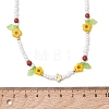 Faceted Round Natural Red Jasper & Flower Handmade Millefiori Glass & Glass Seed Beaded Necklaces for Women NJEW-MZ00150-01-4