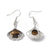 Natural Tiger Eye Ginkgo Leaf Dangle Earrings with Crystal Rhinestone EJEW-A092-03P-08-3