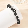 Natural Lava Rock Round Beaded Stretch Bracelets with 304 Stainless Steel Cross Tree of Life for Women BJEW-JB14251-2