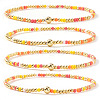 4Pcs Bohemian Glass Seed Bead & Brass Beads Stretch Bracelets for Women DR1565-1-1