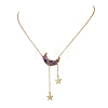 Natural Amethyst Chip Beads Moon Pendant Brass Cable Chain Necklaces for Women NJEW-TA00257-01-2