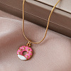 Vintage Style Stainless Steel Enamel Pink Dessert Donut Pendant Necklaces for Women KI9226-2