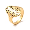 Ion Plating(IP) 201 Stainless Steel Oval with Flower Thick Finger Ring for Women RJEW-G266-12G-3