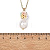 Electroplate Shell Pearl Flower Teardrop Pendant 304 Stainless Steel Cable Chain Necklaces for Women NJEW-JN06193-3
