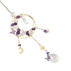 Natural Amethyst & Brass Ring Suncatcher with 304 Stainless Steel Sun Moon Star Charm HJEW-JM05009-01-2