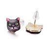 Real 14K Gold Plated Alloy Kitten Stud Earrings EJEW-G148-01G-02-2
