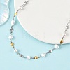 Shell Pearl Nuggets Beads & 304 Stainless Steel Heart Link Chains Necklaces NJEW-JN06363-1