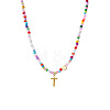 Colorful Beaded Heart Letter Necklace with Pearl Elements Stainless Steel Pendant Jewelry TR2146-20-1