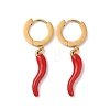 3 Pairs 304 Stainless Steel Enamel Horn of Plenty/Italian Horn Cornicello Hoop Dangle Earrings for Women EJEW-K279-06G-3