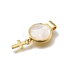 Brass Pave Natural White Shell Flat Round with Cross Pendants KK-C090-40G-3