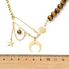 Brass Moon Star Pendant 304 Stainless Steel Figaro Chain and Natural Tiger Eye Round Beaded Necklaces for Women NJEW-TA00238-4