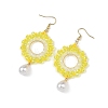 Brass Glass Beads Dangle Earrings EJEW-MZ00764-03-3