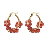 Flower Brass & Natural Carnelian Hoop Earrings EJEW-TA00781-01-2