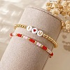2Pcs 2 Styles I Love You Brass & Acrylic & Seed Beads Stretch Bracelets XD6242-1
