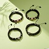 2Pcs 2 Style Natural Obsidian & Synthetic Hematite Braided Bead Bracelets Set with Cubic Zirconia Leopard BJEW-JB08119-2