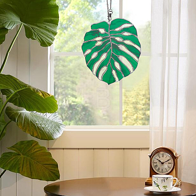 Monstera Leaf Acrylic Pendant Decorations HJEW-WH0043-33B-1