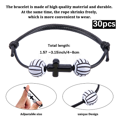 30Pcs Sports Theme Acrylic Beads Braided Bead Bracelets BJEW-BM00013-1